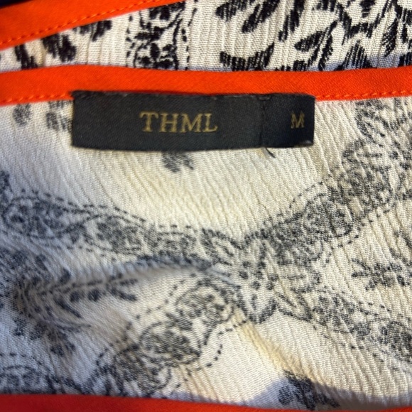 THML Womens Navy bottom Orange Trim Navy print on White Dolman Boho Medi… - Picture 5 of 6